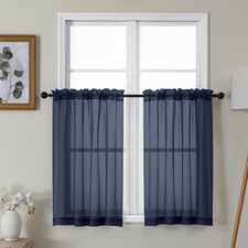 Gwine Navy Blue Sheer Kitchen Curtains 36 42"W x 36"L Pack of 2 ,