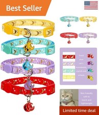 4-Pack Moon Star Pattern Cat Collars with Breakaway Clasps  Bells for Safety