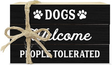 Dog Themed Tiered Tray Decor, Dogs Welcome People Tolerated Wooden Stacks with