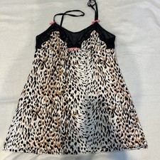 Betsey Johnson Chemise Slip Dress Leopard Satin Lace Nightie Short Y2K Slip Sz L
