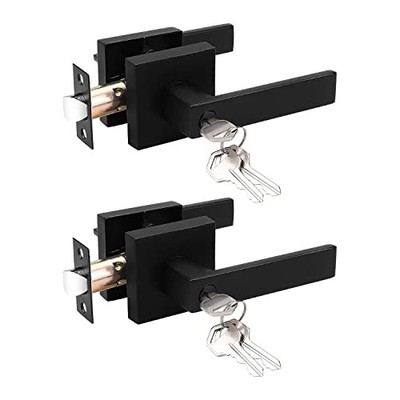 Entry Door Lever with Lock and Key,Entrance Door Handles for 2 Pack Black