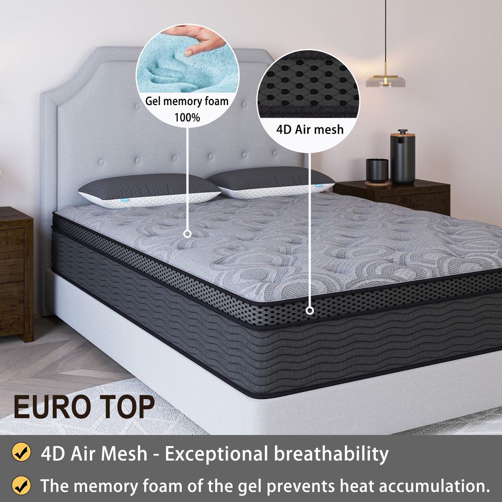 9"12"14"Gel Memory Foam Hybrid Spring Mattress Twin Full Queen King in A Box