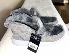 Hey Dude Denny women s slip-on slippers gray faux fur trim size 9 EU 40