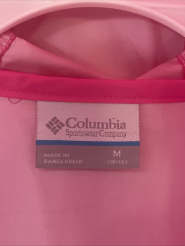 Columbia Girls Lightweight Pink Hooded Rain Jacket Windbreaker Size M(10-12) - Picture 5 of 10