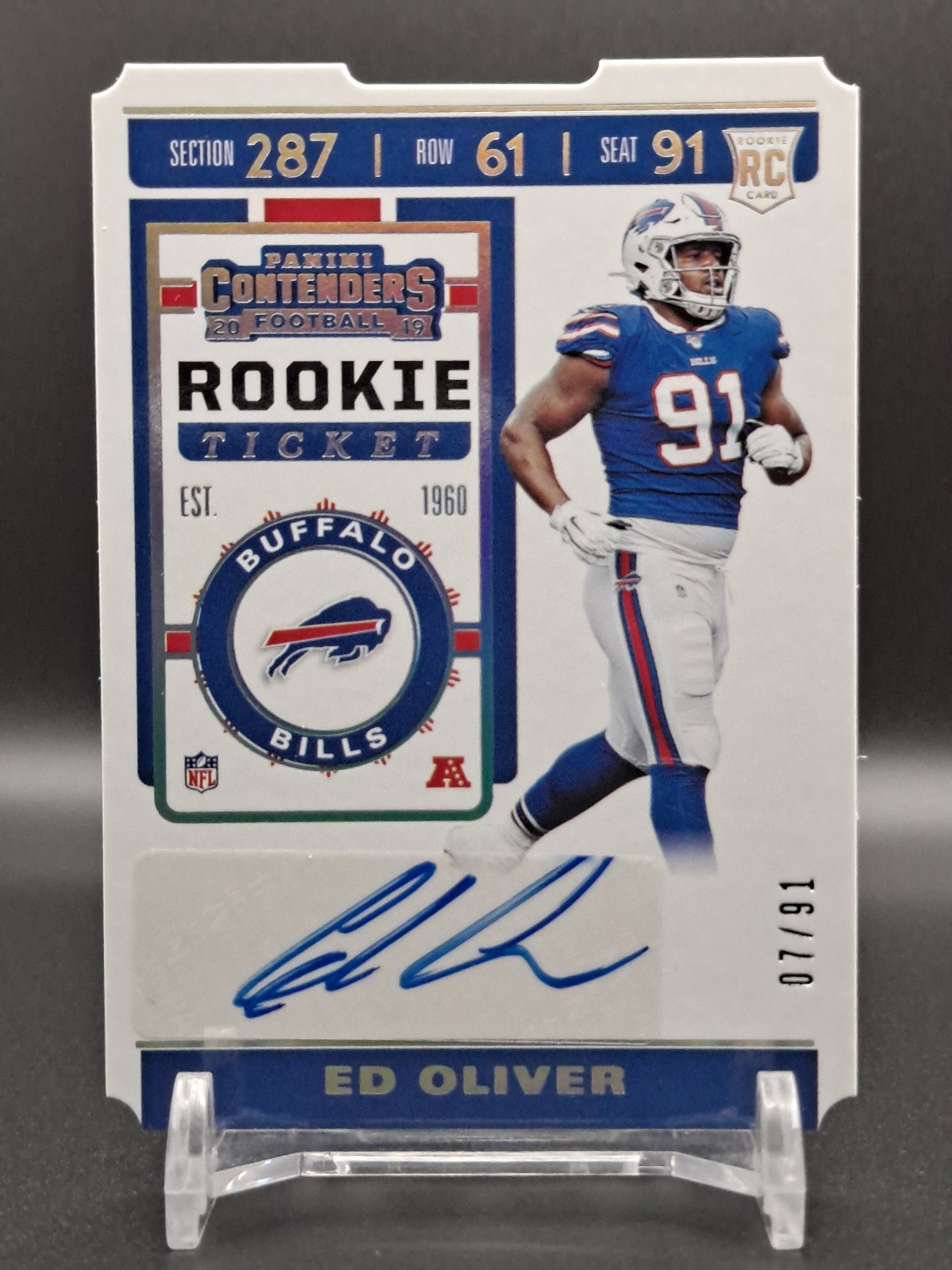 2019 Panini Contenders Ed Oliver Ticket Stub Rookie Auto /91 Bills SP