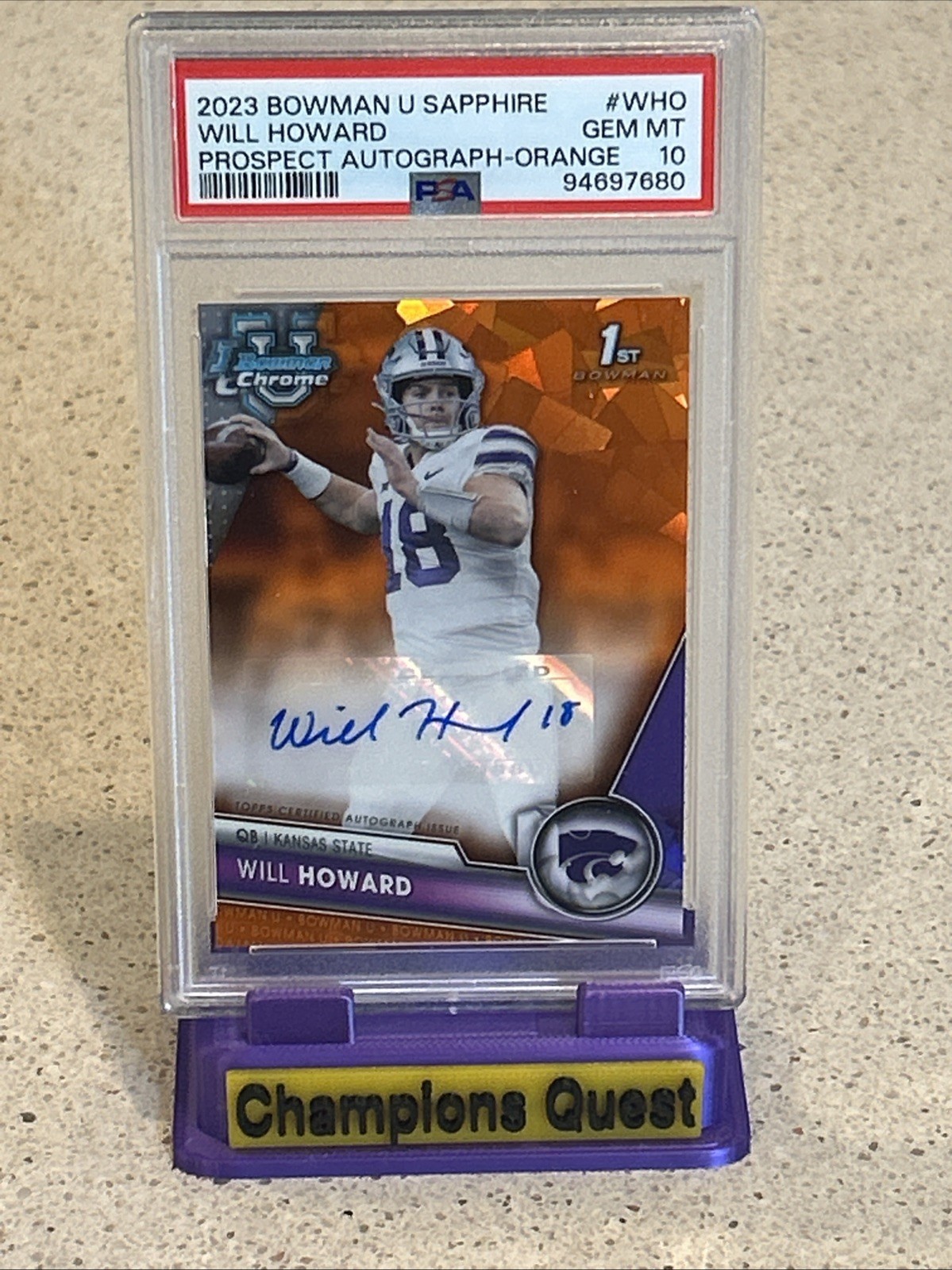 2023 Bowman U Chrome Sapphire Will Howard Orange Sapphire Autograph/25