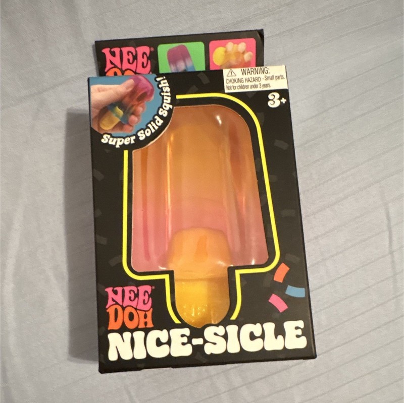 Nee Doh Nice-Sicle Super Solid Squish Squeeze Toy, Orange/Pink/Yellow, 3+