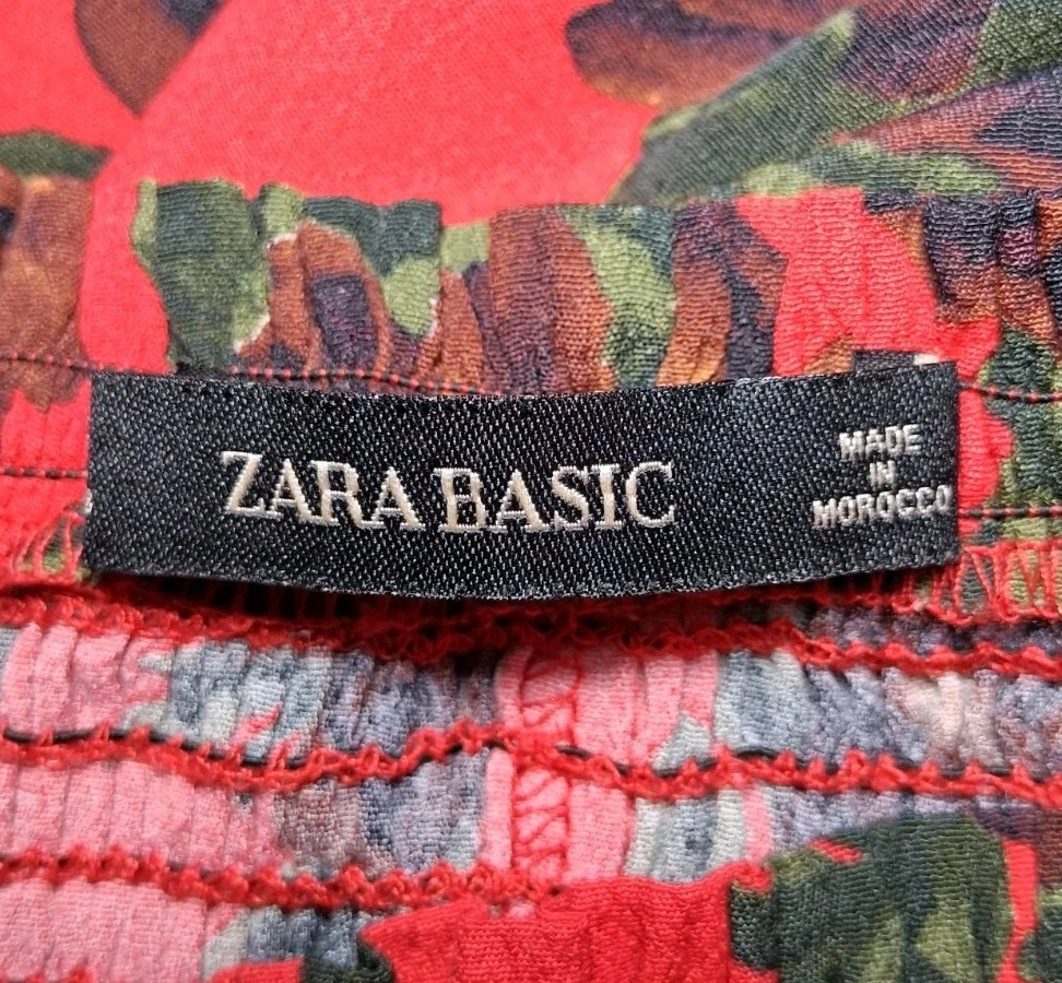 PALM ANGELS ZARA Abito Midi Smocked Medio Rosso Floreale Verde Marrone Manica Svolazzante Cottagecore