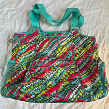 Thirty-One Tote Bag Rainbow Polka Dot Multi Pocket Travel Organizer Teal Straps