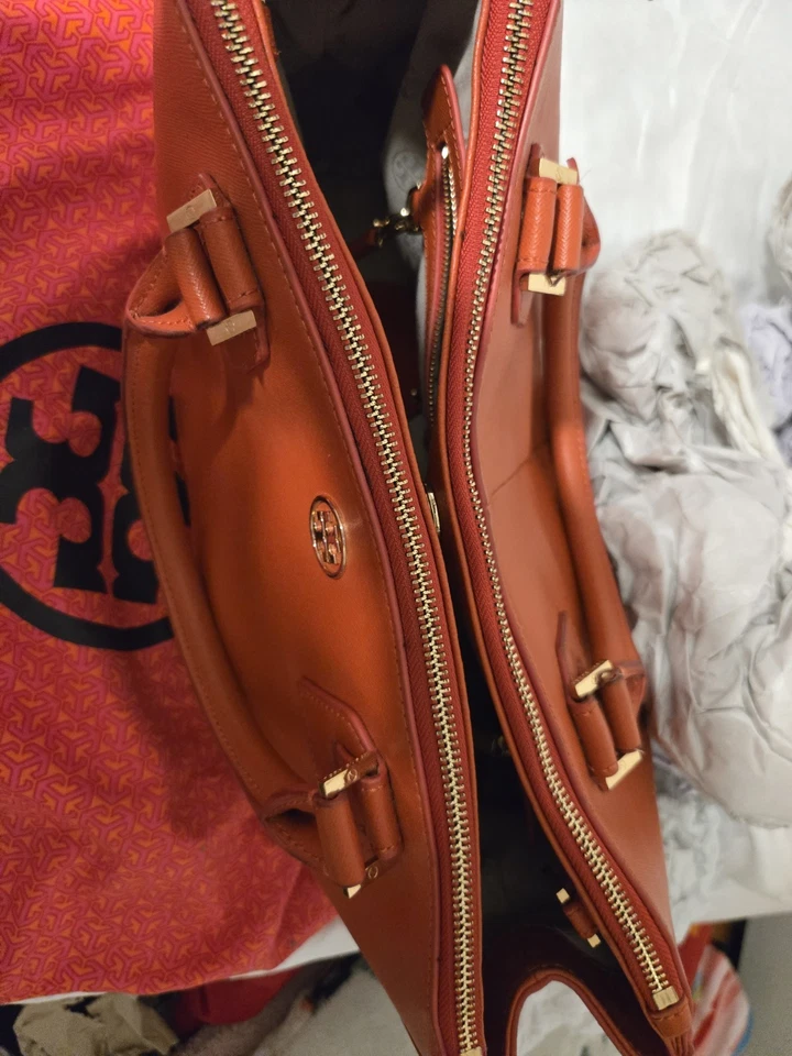 Tory Burch Robinson Orange Saffiano Leather Satchel Zip Strap Dust Bag - Image 3 of 4