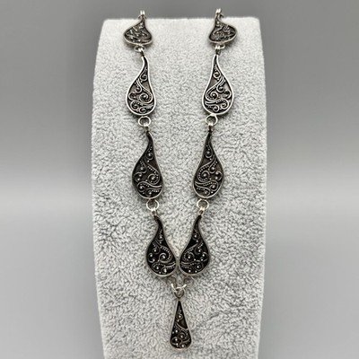 Suarti Bali Sterlingsilber 925 Schnörkelarbeit Träne Panel 17'' Kette Halskette 27 g