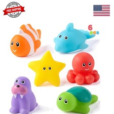6 Pcs Sea Animal Bath Toys, Sealed  No-Hole  Mold Free Bathtub Toys for Kid...