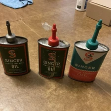 Vtg Antique Lot Of 3  Singer Sewing Machine Oil Cans