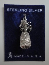 Vintage Sterling Silver Pineapple Charm New on Card Hawaii Made in USA