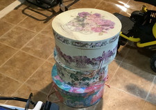 Vtg 4 Cardboard Round Hat Boxes W/Rope Handle