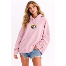 Gildan Powerpuff Girls Bubbles and Boomer Embroidered Pink Hoodie Sweatshirt L