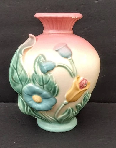 Vintage Hull Art Pottery Pink Floral Bow Knot Vase #B-4- 6 1/2  USA
