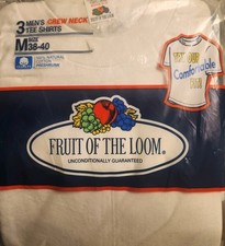 Vintage 1992 3 Pack Fruit Of The Loom Mens Sz. Medium White Crew Neck Shirts New