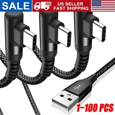 90 Degree Fast Charge USB-A to C Cable Type C Charger Cord L Quick Charging Lot
