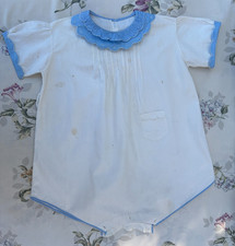 Vintage Romper Playsuit Embroidered Boys White Blue One Piece View Pics