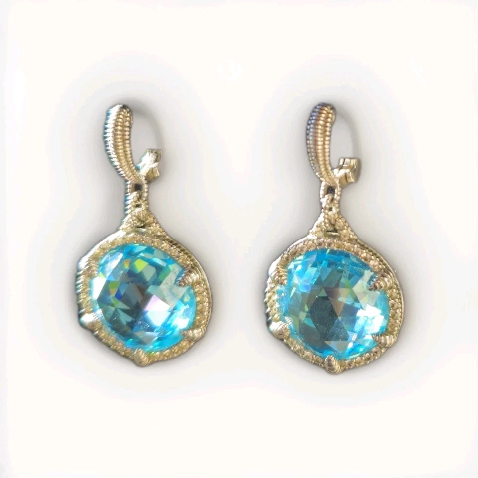 Pendientes eclipse Judith Ripka JRTwo plata esterlina 18K post topacio azul Foto 2 de 4