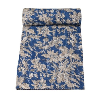 Marubhumi Quilt Blanket Indian Traditional Pure Cotton Floral Print Kantha Qu...