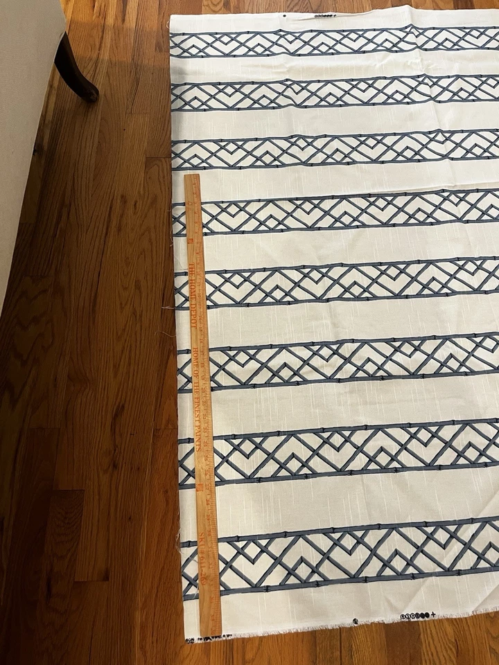 Kravet Latticely Ultramarine Fabric, Cut Yards, Blue Bamboo on Fine Ivory Linen - Image 3 of 4