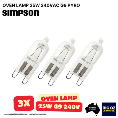 3-pack 25W 240VAC G9 Pyro Halogen Bulb (300°C) for Simpson SVE624SA Oven | OEM