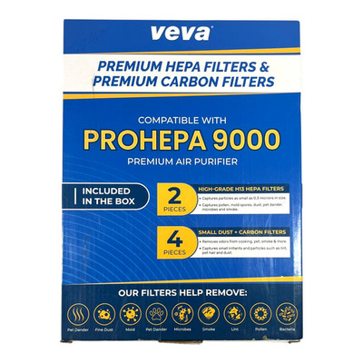 VEVA 9000 HEPA 2 Pack Replacement Filters Including 4 Carbon Pre Filters
