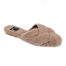 plush cozy faux fur shearling pointed toe mule slippers plush tan neutral size 9