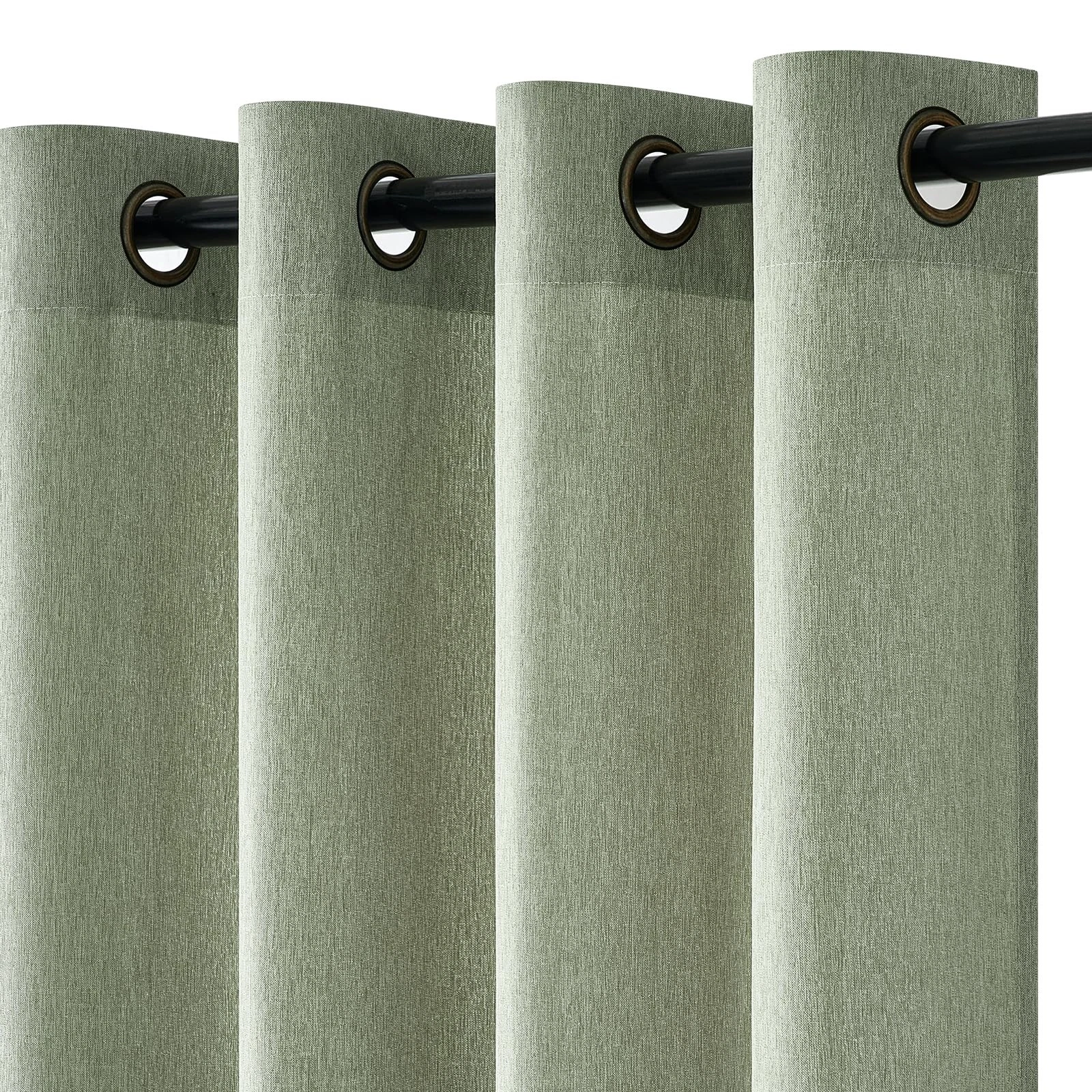 Living Room Curtains Linen Look Boho Eyelet Curtain Semi Sheer Light Filter...
