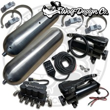 4 Corner Manifold Air Ride Bag Management Kit 6 Gallons Dual Compressors Black