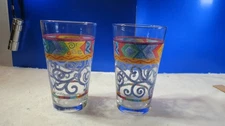Vintage MCM  2 ICE TEA Libbey Glass Sue Zipkin Design Blue Purple Barware