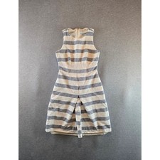 J.Crew Sleeveless Dress Women 2T Ivory Navy Linen Cotton Sheath Striped Pleated