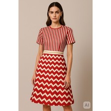 Stella McCartney Resort 2014 Red Stripe Chevron Moire Jacquard Dress Rare US 10