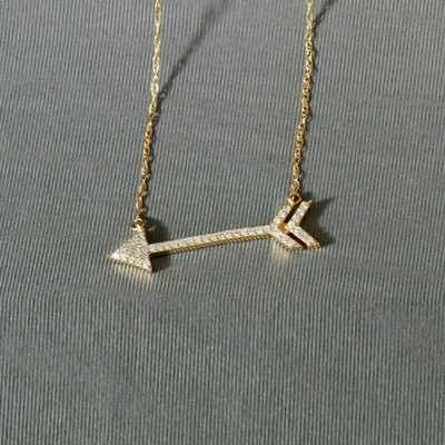 1Ct Lab Created Diamond Arrow-Shape Pendant 18 Free Chain 14K Yellow Gold Finish