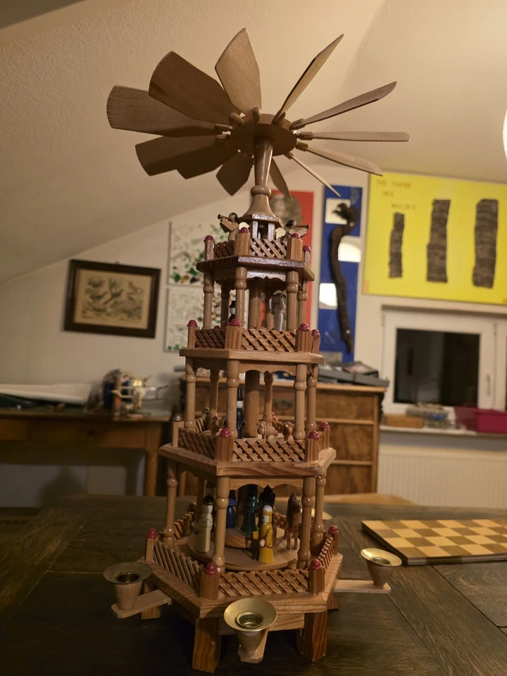 Weihnachtspyramide 4-stöckig Holz 52cm Handarbeit unbenutzt Erzgebirge DDR - Bild 2 von 4