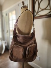 Chocolat Blu Convertible Leather Hobo Shoulder Bag / Backpack Taupe Purse Bag