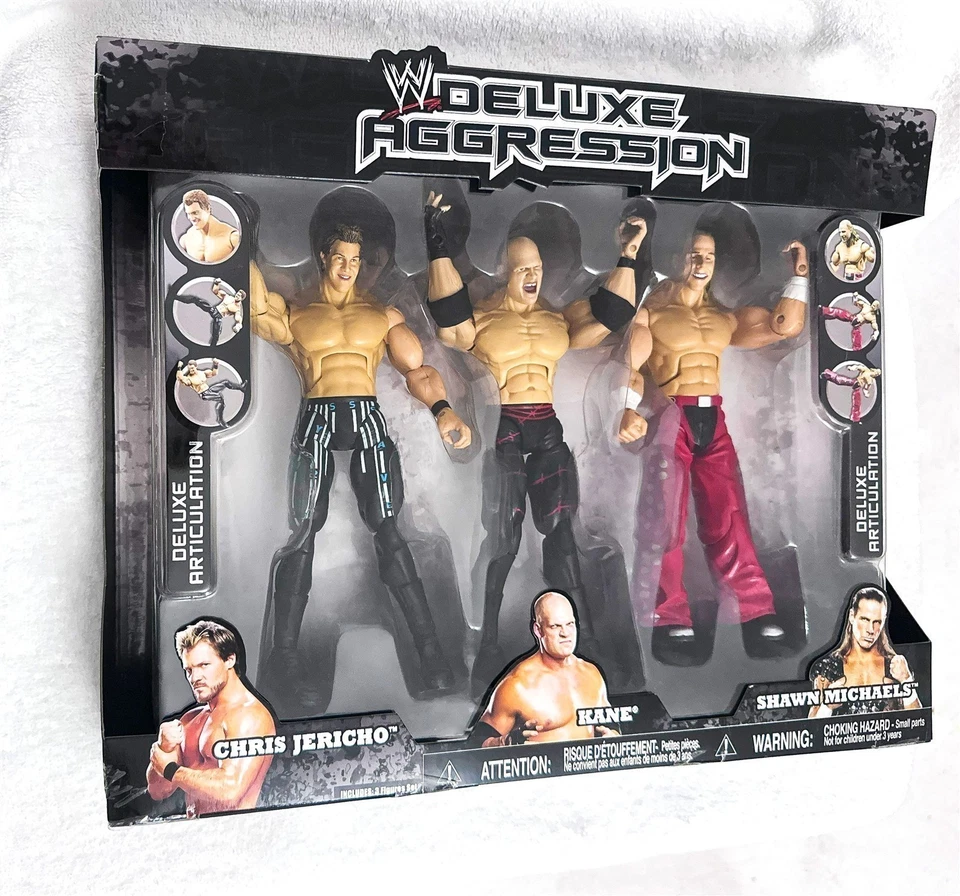 PACK DE 3 WWE DELUXE AGRESIÓN CHRIS JERICHO KANE SHAWN MICHAELS SIN USAR, EN CAJA/SELLADO/RARO Foto 3 de 4