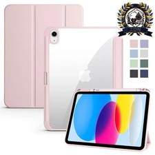 iPad 10th Gen Case with Pen Holder, Trifold Clear Back Hard Cover for iPad Air