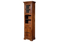 Schrank Dunkel Wohnzimmer Vitrine Schmal 52X36X187Cm Akazie Holz Massiv Kolonial