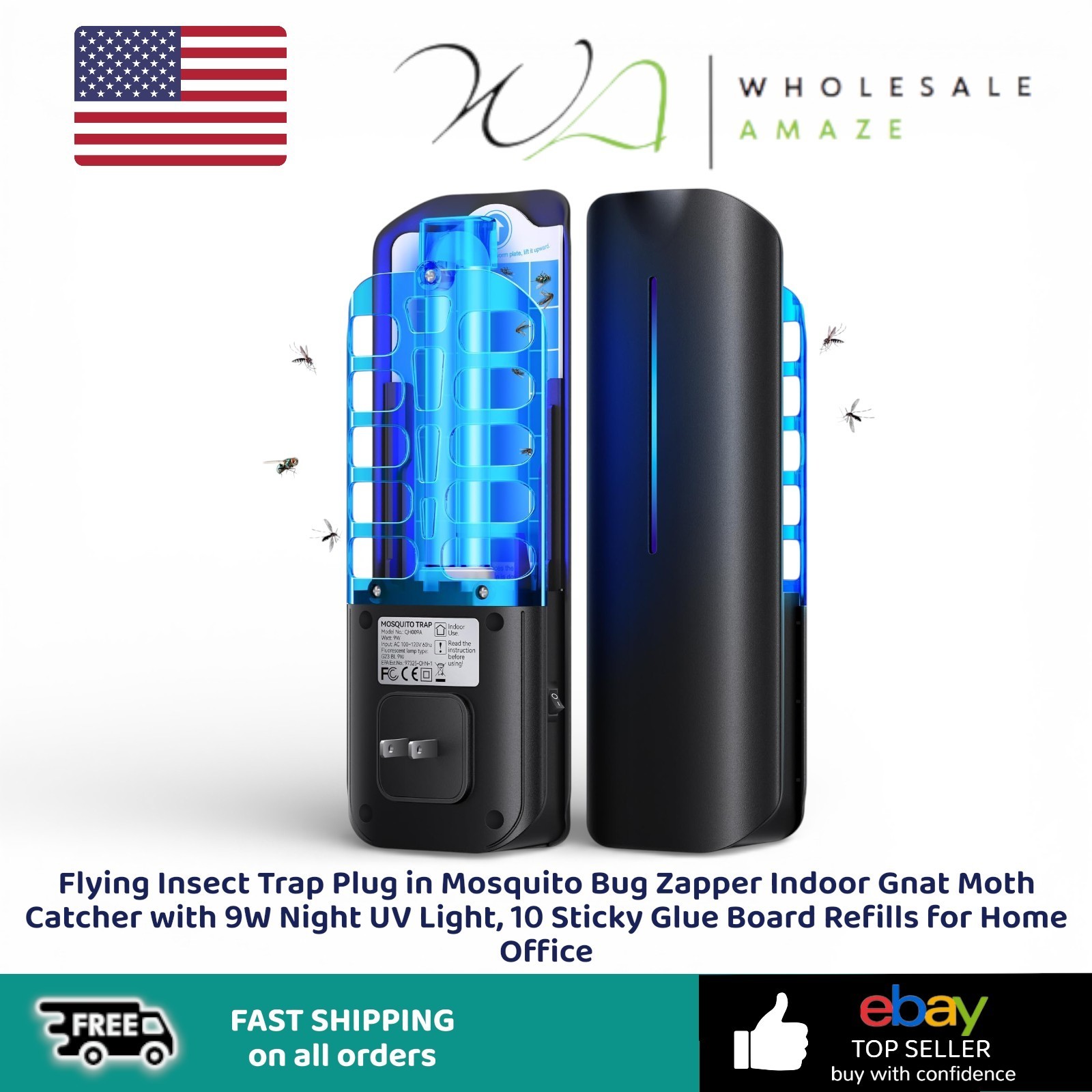 Flying Insect Trap Plug in Mosquito Bug Zapper Indoor Gnat Moth Catcher with 9W