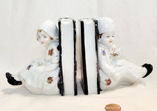 VTG Bookends Figurines Sitting Girls Backs to Book Porcelain Made in Japan 6"