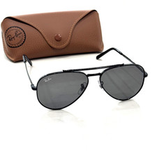 Black Ray-Ban Aviator Sun Glasses RB3625 002/B1 58  14 Polished Leather Case MINT