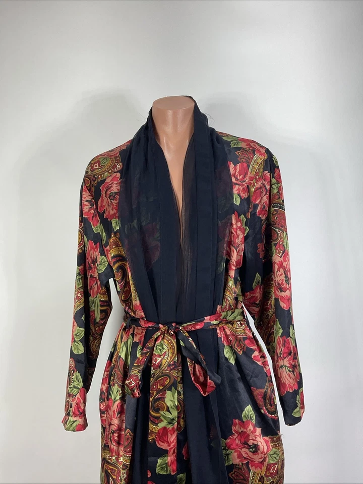 Vintage Victoria's Secret Gold Label Vintage Black Satin Paisley Chiffon Robe PS Foto 3 de 4