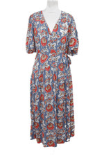 M&S Per Una Women's Wrap Dress Blue Mix Floral Puff Sleeves Belted V-Neck New