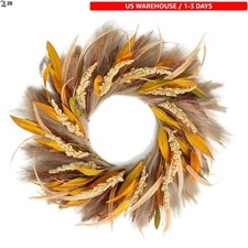 Versatile 22-24 Inch Autumn Wreath with Yellow Leaves for Indoor  Outdoor