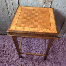Unique Hand-Crafted Chess Table - Inlaid Walnut Box Top - Oak Tapered Legs