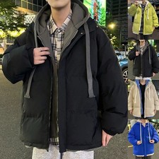 Loose for Fit Men's Hooded Parka Cotton-Padded Warm Jacket for Autumn Winter