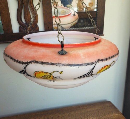 Art Deco Fliegenfänger Glas Deckenleuchte Schirm oder Blumenkorb. Orange Gelb - Bild 2 von 6
